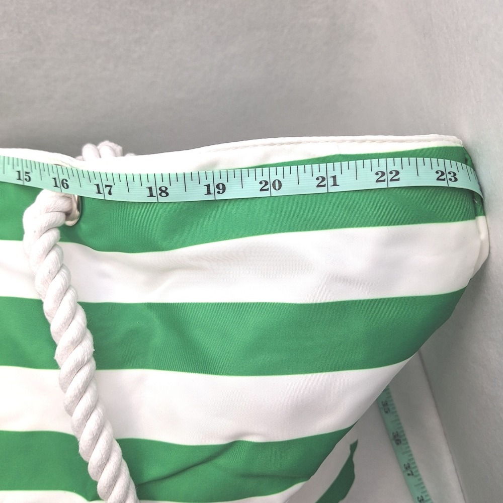 Bang & Carsen Tote Bag Large Green Striped Rope Handle Nautical Beach Resort - Picture 9 of 12